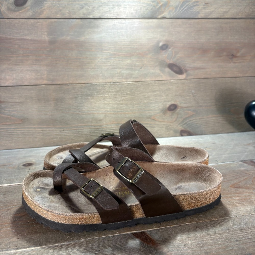 Birkenstock Mayari Womens size 6 shoes Brown Leather Buckle Toe Loop sandals